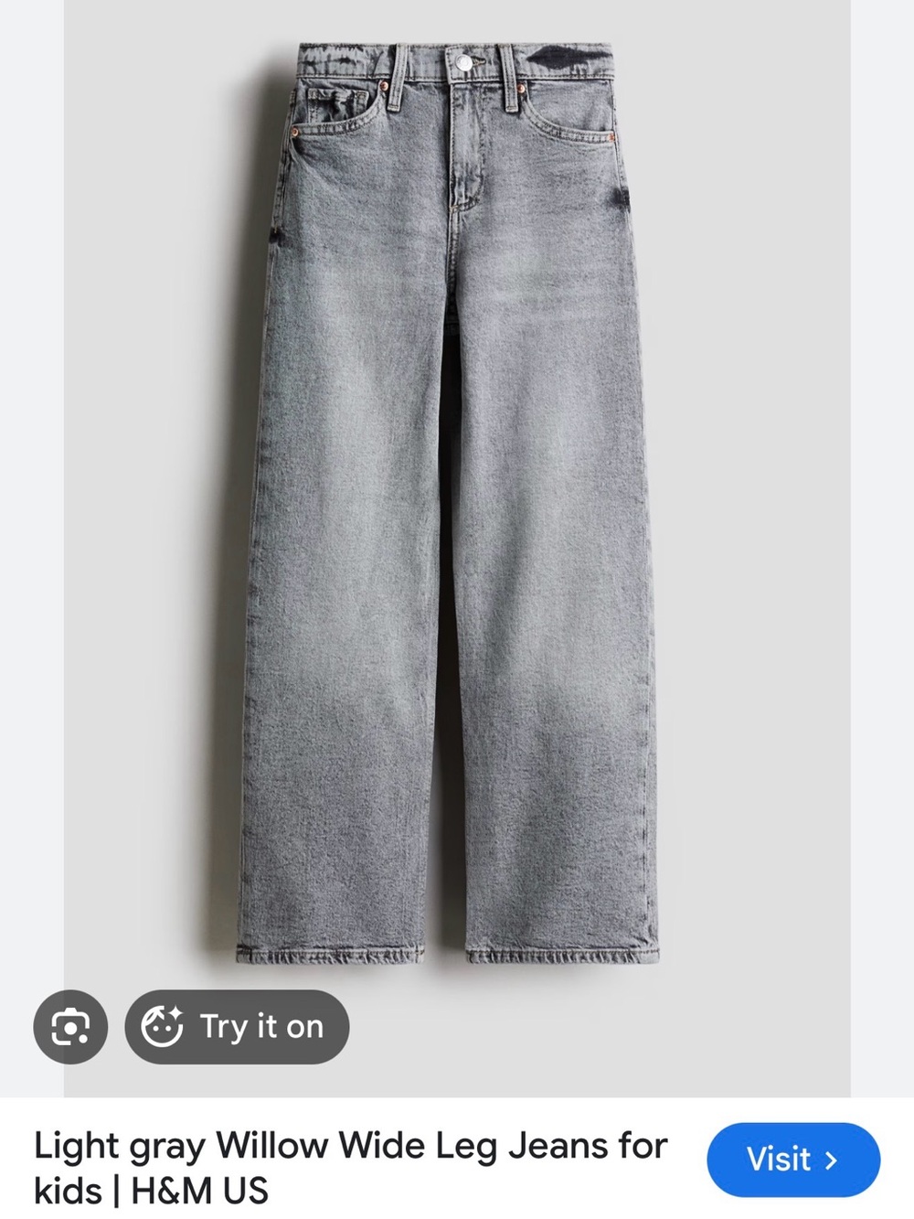 H&M Light Gray Wide-Leg Jeans Girls size 12